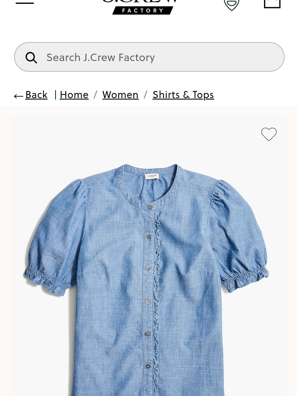 J. Crew Factory Light Blue Chambray Puff-Sleeve Button-Down Shirt